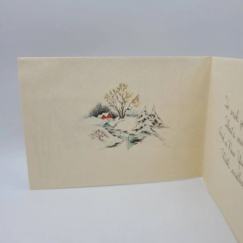 Vintage Seasons Greetings Christmas Card Horse Drawn Carriage‎ Signed
